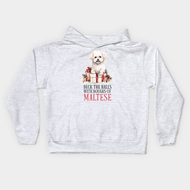 Christmas Maltese  Pun Kids Hoodie by Chromatic Fusion Studio